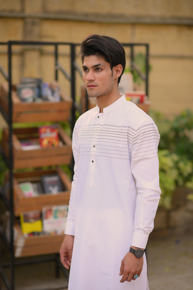 Offwhite self textured Kurta Pajama