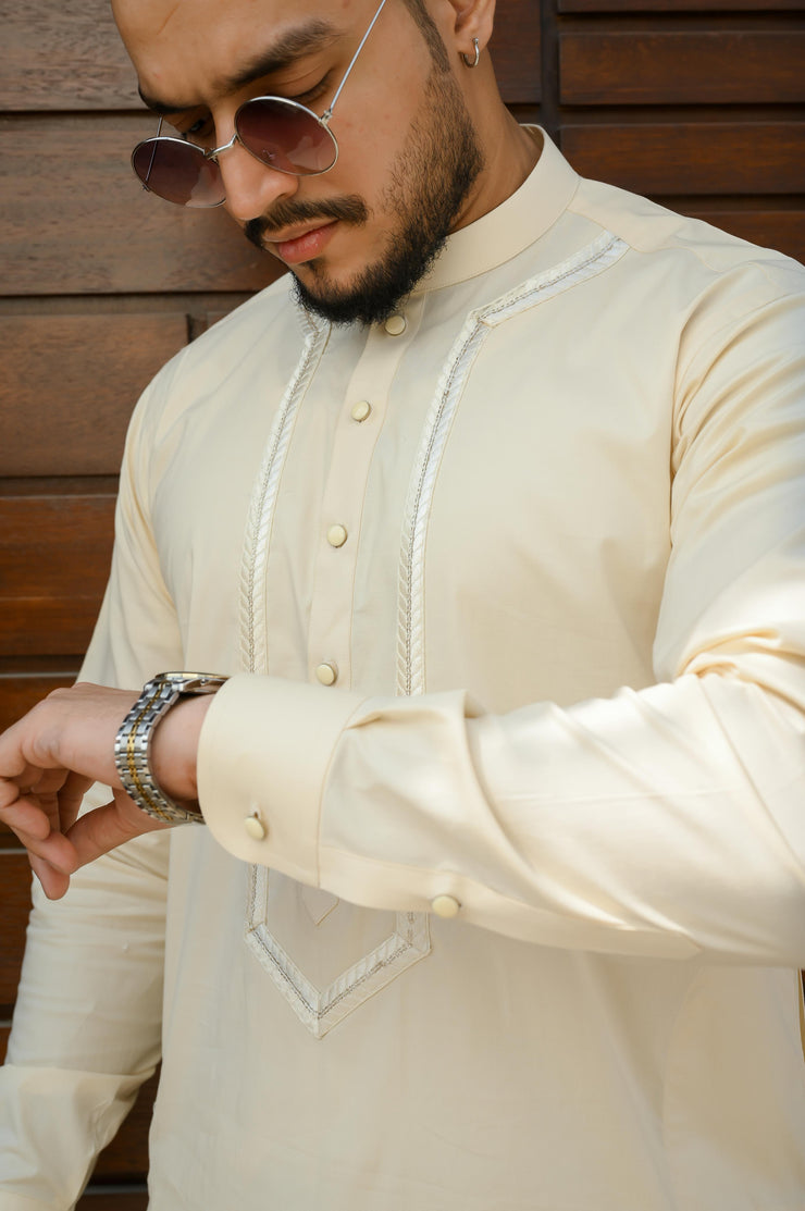 Beige Embroidered Shalwar Kameez