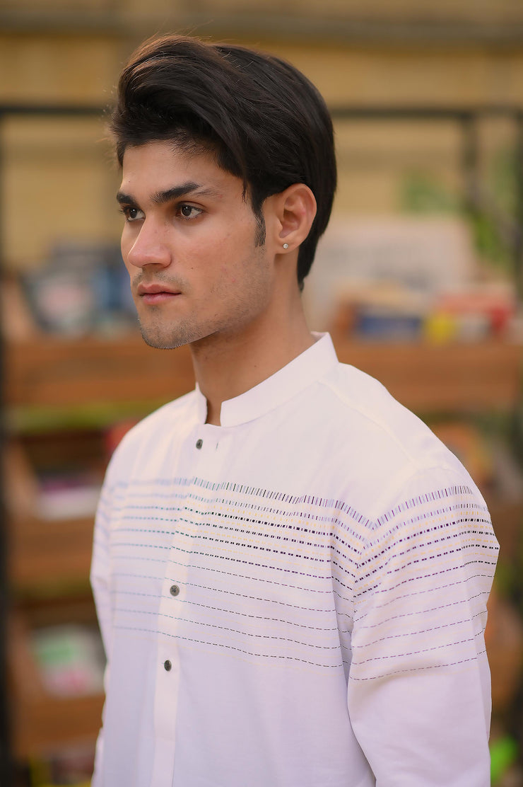 Offwhite self textured Kurta Pajama