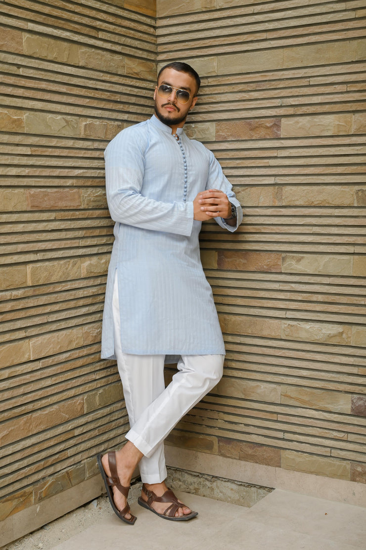 Light Blue self embroidered Kurta Pajama.