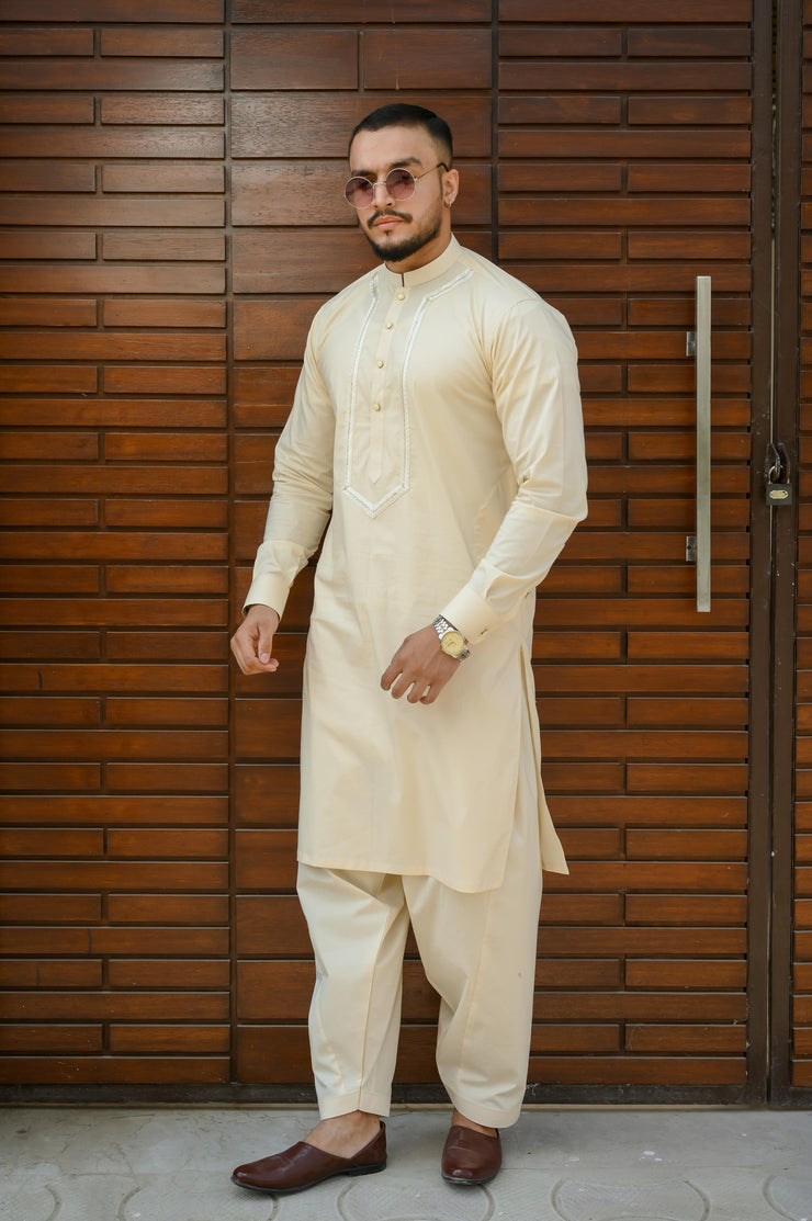 Beige Embroidered Shalwar Kameez