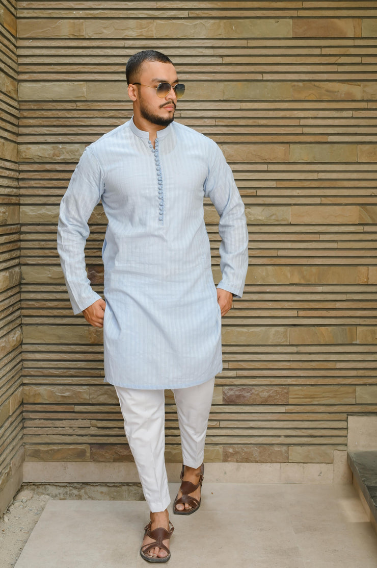 Light Blue self embroidered Kurta Pajama.