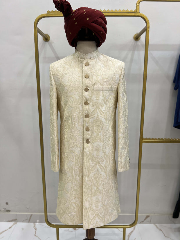 Gold Floral & Paisley Embroidered Sherwani.