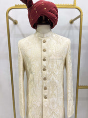 Gold Floral & Paisley Embroidered Sherwani.