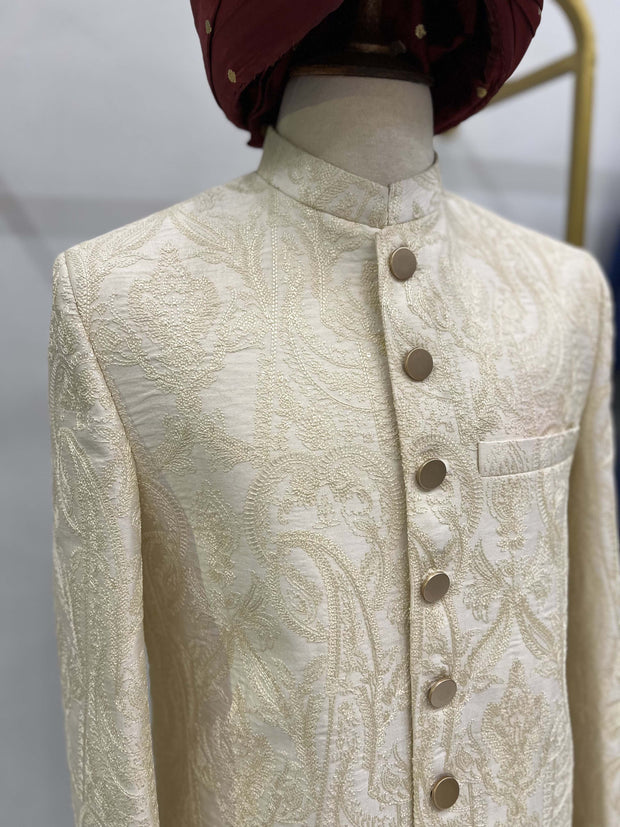 Gold Floral & Paisley Embroidered Sherwani.