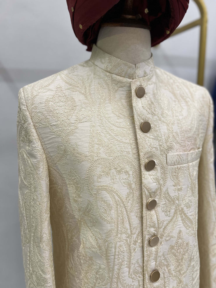 Gold Floral & Paisley Embroidered Sherwani.