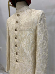 Gold Floral & Paisley Embroidered Sherwani.