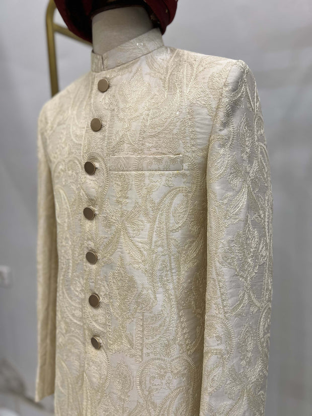 Gold Floral & Paisley Embroidered Sherwani.