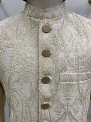 Gold Floral & Paisley Embroidered Sherwani.