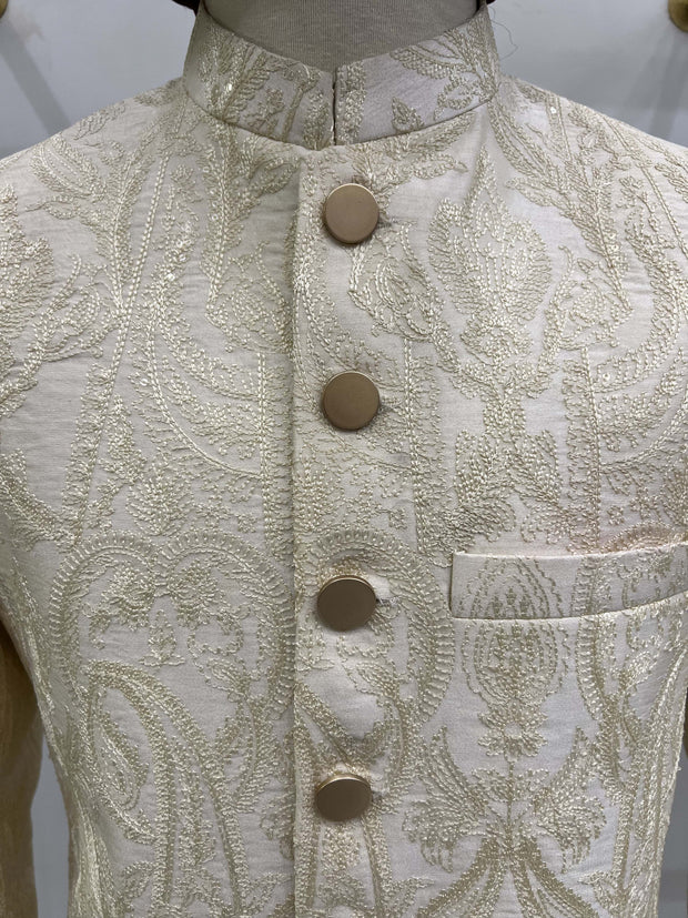 Gold Floral & Paisley Embroidered Sherwani.