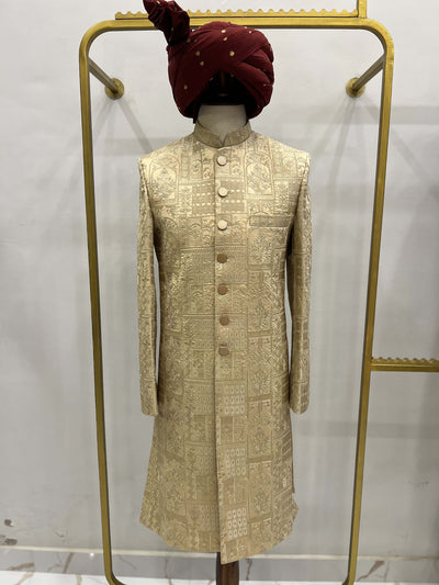 Champagne Gold Embroidered Customized Sherwani.