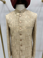 Champagne Gold Embroidered Customized Sherwani.