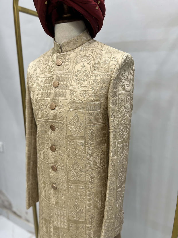 Champagne Gold Embroidered Customized Sherwani.