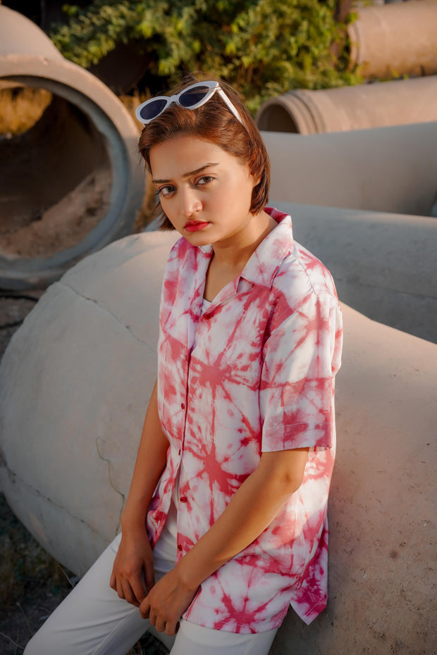 Pink Tie & Dye Drop Shoulder Shirt.