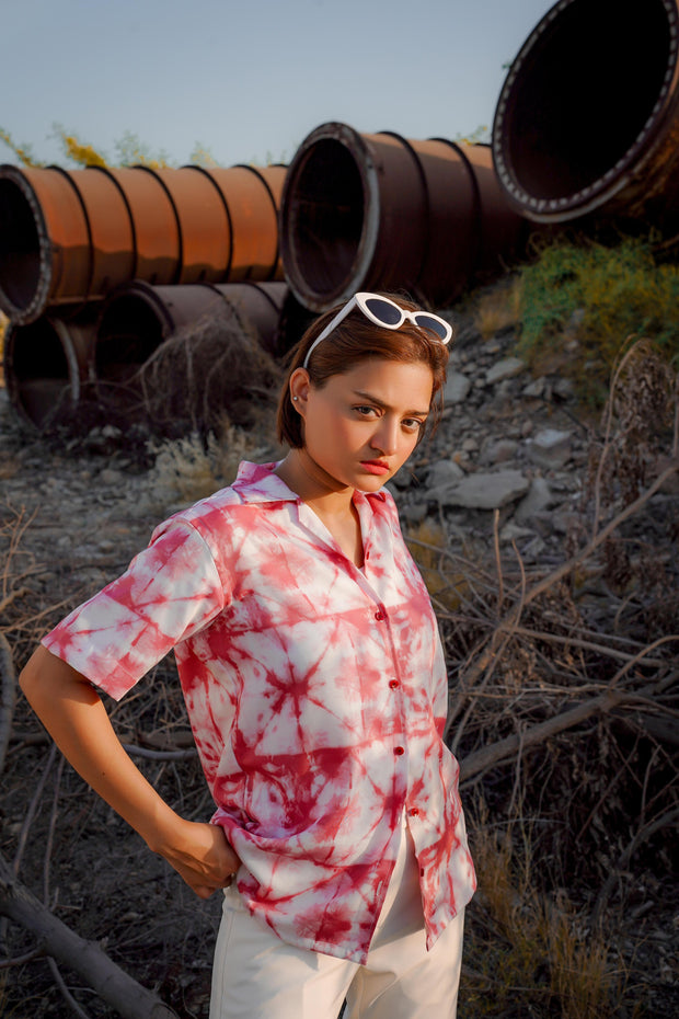 Pink Tie & Dye Drop Shoulder Shirt.