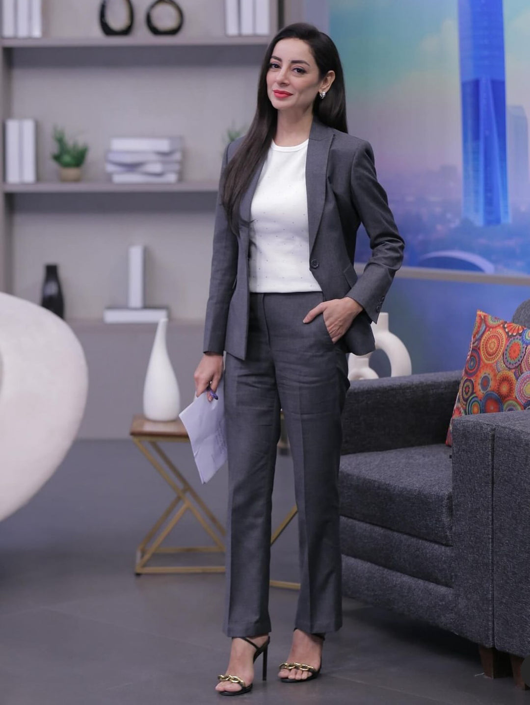 The stunning Sarwat Gilani in our custom-made charcoal grey 2-piece suit — tailored to perfectio.jpg