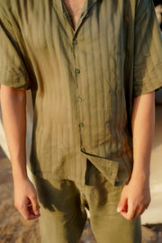 Easy Does It: Olive Green Self-Striped Shirt