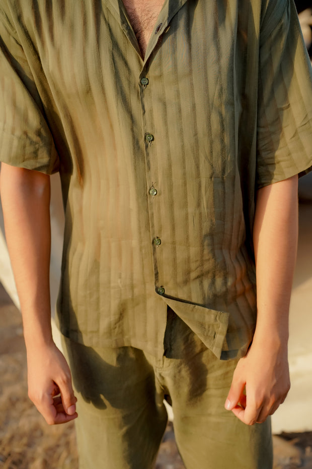 Easy Does It: Olive Green Self-Striped Shirt
