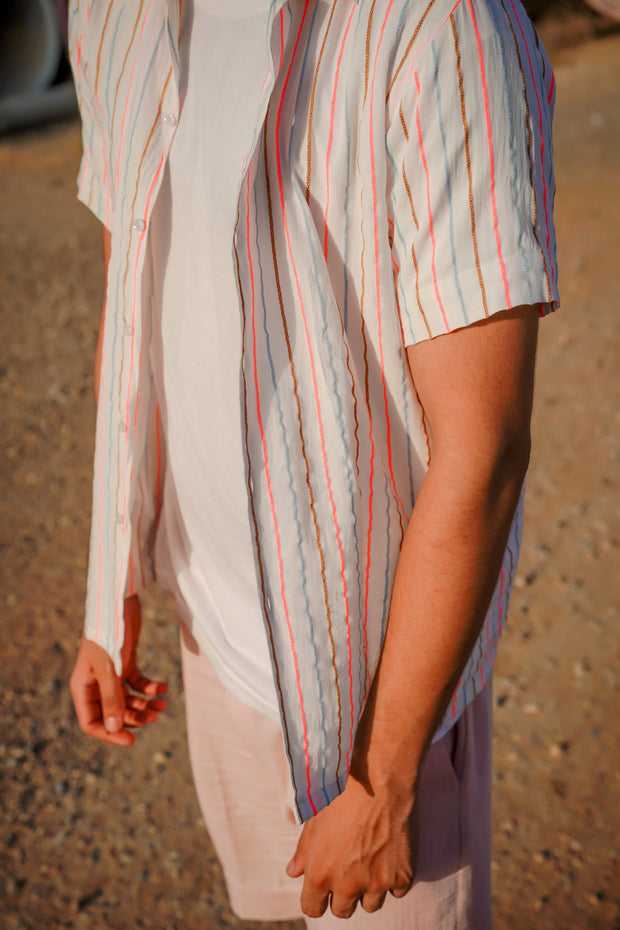 Glow Up: Fluorescent Stripe Revere Collar Shirt